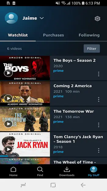 Amazon Prime Video app detail